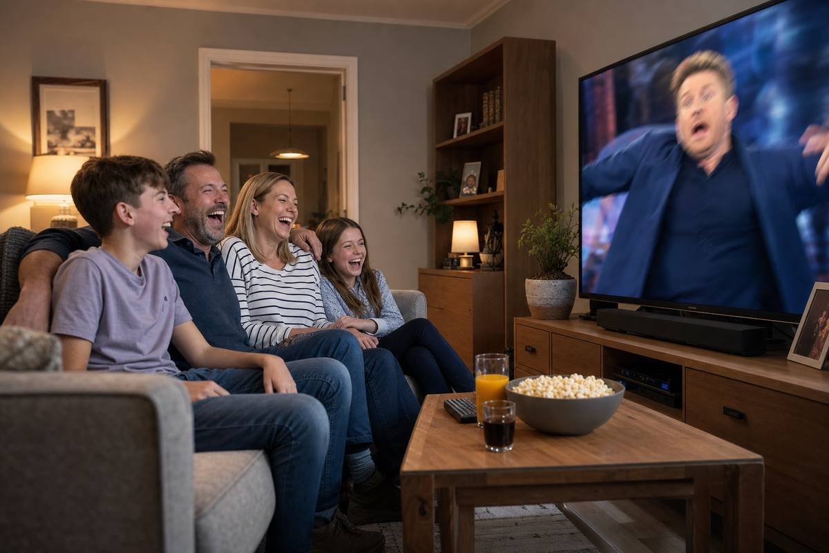 British family watching live TV